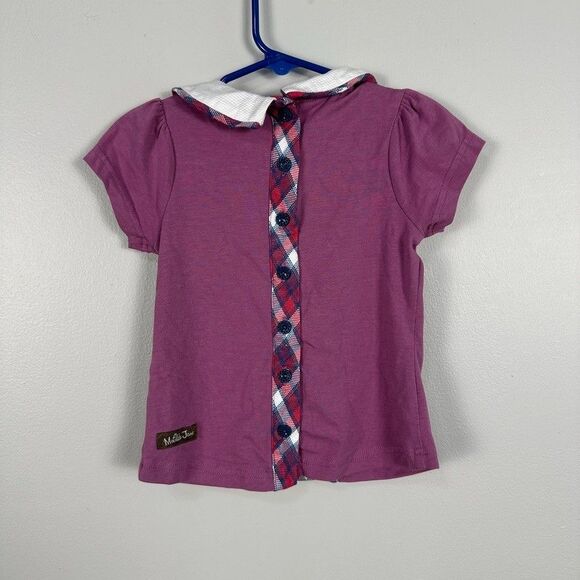 Matilda Jane Girls Size 2 Friends Forever Katherine Collar Top Puple Polo Plaid - Picture 3 of 3